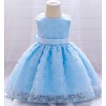 Niebieskie Sukienki dziecięce letnie dla niemowląt do prania ręcznego z motywem kwiatów eleganckie tiulowe - Pierwsza Komunia - wiek: 0-6 miesięcy 