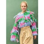 Wielokolorowe Krótkie swetry damskie z frędzlami z merynosa 