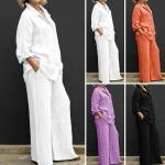 Fioletowe Lniane spodnie damskie gładkie luźne na lato na Dzień Matki w rozmiarze dużym 