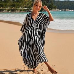 2022 Sexy Zebra w paski osłona do bikini Casual dekolt w serek Side Split letnia sukienka plażowa kobiety strój kąpielowy kostium kąpielowy Cover Up Q1297