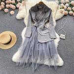 Szare Sukienki z długim rękawem damskie do prania ręcznego z długimi rękawami w stylu casual syntetyczne na wiosnę w rozmiarze XL 