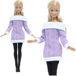 30cm ubranka dla lalki zimowy sweter fioletowe bluzki czarne pończochy ubrania dla lalek Barbie 30cm 1/6 akcesoria dla lalek zabawki dla dzieci