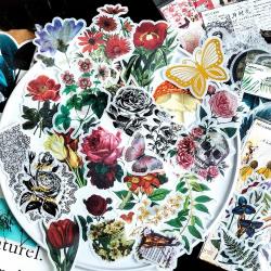 60 sztuk kolekcja przyrody Retro zestaw naklejek z postaciami folia kwiat zielone liście roślina naklejka DIY artystyczna dekoracja pamiętnik prezent