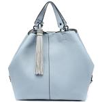 Niebieskie Shopper bags damskie z pomponami z zamszu marki Abbacino 