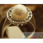 adria - srebrny pierścionek perła i kryształy
