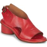 Przecenione Czerwone Sandały skórzane damskie na lato w rozmiarze 39 - wysokość obcasa od 5cm do 7cm 