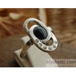 allessi - srebrny pierścionek z onyksem i kryształkami