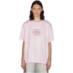 Różowe Koszulki z nadrukiem męskie do prania w pralce z krótkimi rękawami bawełniane z okrągłym dekoltem marki Guess w rozmiarze M 