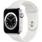 Apple smartwatch Watch Series 6 Cellular, 44mm Silver Stainless Steel Case with White Sport Band