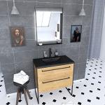 Srebrne Zestawy mebli łazienkowych z szufladami lakierowane w stylu retro 