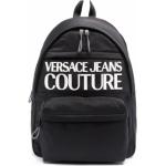 Czarne Plecaki z kieszeniami męskie z przegrodą na laptopa eleganckie dżinsowe marki VERSACE Jeans Couture 