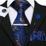 Niebieskie Krawaty męskie Paisley eleganckie dla gości weselnych 
