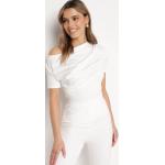 Przecenione Białe Bluzki drapowane damskie z krótkimi rękawami w rozmiarze L 
