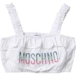 Białe Bluzki dziecięce na ramiączkach dla dziewczynek z falbankami eleganckie bawełniane marki MOSCHINO 