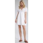 Białe Sukienki z bufkami damskie haftowane bawełniane marki Figl 