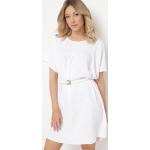 Przecenione Białe Sukienki z krótkim rękawem damskie z krótkimi rękawami mini w rozmiarze L 