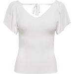 Białe Bluzki z dekoltem w serek damskie do prania w pralce z krótkimi rękawami eleganckie poliamidowe z dekoltem w serek na wiosnę marki ONLY w rozmiarze XL 