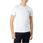 Białe Koszulki z nadrukiem męskie do prania w pralce z krótkimi rękawami eleganckie dżinsowe z okrągłym dekoltem na wiosnę marki Calvin Klein Jeans w rozmiarze XS 