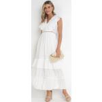 Przecenione Białe Sukienki rozkloszowane damskie z falbankami maxi w rozmiarze L 