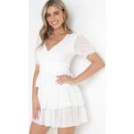 Przecenione Białe Sukienki rozkloszowane damskie z krótkimi rękawami mini w rozmiarze M 