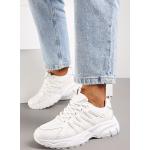 Przecenione Białe Sneakersy sznurowane damskie odblaskowe ze skóry syntetycznej w rozmiarze 40 