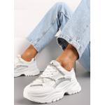 Przecenione Białe Sneakersy na koturnie damskie brokatowe ze skóry syntetycznej w rozmiarze 40 