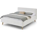 Białe Łóżka do sypialni tapicerowane w stylu skandynawskim z tkaniny marki Meise 