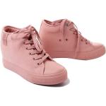 Różowe Wysokie sneakersy damskie marki Big Star w rozmiarze 40 - wysokość obcasa od 7cm do 9cm 