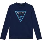 Niebieskie Bluzy dziecięce dla chłopców do prania w pralce brokatowe bawełniane marki Guess 