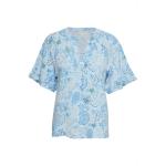 Niebieskie Bluzki z nadrukiem damskie do prania w pralce z wiskozy z dekoltem w serek na lato marki PART TWO w rozmiarze XL 