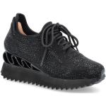Czarne Sneakersy sznurowane damskie z cekinami eleganckie ze skóry syntetycznej marki S.Barski w rozmiarze 40 - wysokość obcasa od 5cm do 7cm 