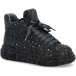 Przecenione Czarne Wysokie sneakersy damskie eleganckie z tkaniny w rozmiarze 40 - wysokość obcasa od 3cm do 5cm 
