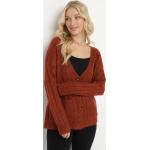 Przecenione Bordowe Swetry z warkoczami damskie z dekoltem w serek w rozmiarze uniwersalnym 