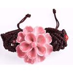Różowe Bransoletki sztuczne z motywem kwiatów porcelanowe 