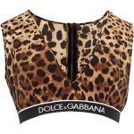 Brązowe Koszulki damskie z motywem lampartów bez rękawów w panterkę eleganckie jedwabne z dekoltem w serek marki Dolce & Gabbana w rozmiarze S 