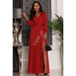 Czerwone Sukienki wieczorowe damskie brokatowe z długimi rękawami w rozmiarze XXS Made in Poland 