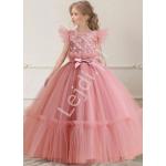 Brudno różowa tiulowa długa sukienka dla dziewczynki 305