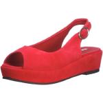 Czerwone Sandały skórzane damskie z zamszu na lato marki Buffalo London w rozmiarze 38 