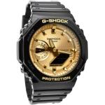 Złote Kwarcowe Zegarki na rękę męskie z kalendarzem z elektronicznym wyświetlaczem ze złota o wodoszczelności 20 Bar marki Casio G-Shock 