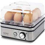 CASO E 9 – designerski jajowar elektroniczny, na maks. 8 jajek, wyjmowany pojemnik na jajka, sygnał akustyczny, nie zawiera BPA, w zestawie kubek z miarką i wytrychaczem do lodu oraz dwie miski do