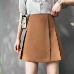 Khaki Spódnice plisowane damskie do prania ręcznego gładkie w stylu casual bawełniane mini w rozmiarze XL 