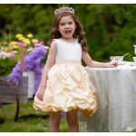 Beżowe Sukienki dziecięce letnie dla dziewczynek do prania ręcznego eleganckie tiulowe - Pierwsza Komunia - wiek: 0-6 miesięcy 