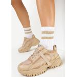Przecenione Beżowe Sneakersy damskie amortyzujące ze skóry syntetycznej w rozmiarze 40 