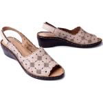 Przecenione Beżowe Sandały na koturnie damskie Rzepy na lato marki Comfortabel w rozmiarze 40 - wysokość obcasa od 5cm do 7cm 