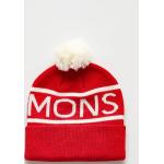 Przecenione Czerwone Czapki zimowe męskie z pomponami w stylu retro marki Mons Royale 