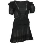 Czarne Krótkie sukienki damskie z falbankami w stylu vintage bawełniane z dekoltem w serek mini marki ISABEL MARANT w rozmiarze S 
