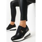 Przecenione Czarne Sneakersy na koturnie damskie brokatowe ze skóry syntetycznej w rozmiarze 40 
