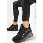 Przecenione Czarne Sneakersy na koturnie damskie brokatowe ze skóry syntetycznej w rozmiarze 40 