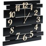 Czarne Drewniane zegary ścienne w stylu minimal drewniane marki ELIOR 