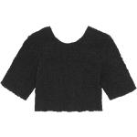 Czarne Koszulki typu crop top damskie do prania w pralce Smocking z krótkimi rękawami marki Ganni w rozmiarze L 